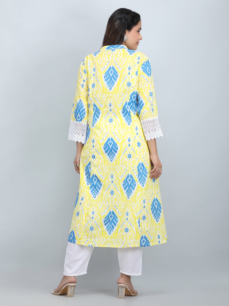 Shifory Floral Print Yellow A-Line Kurti for Women - Image 2